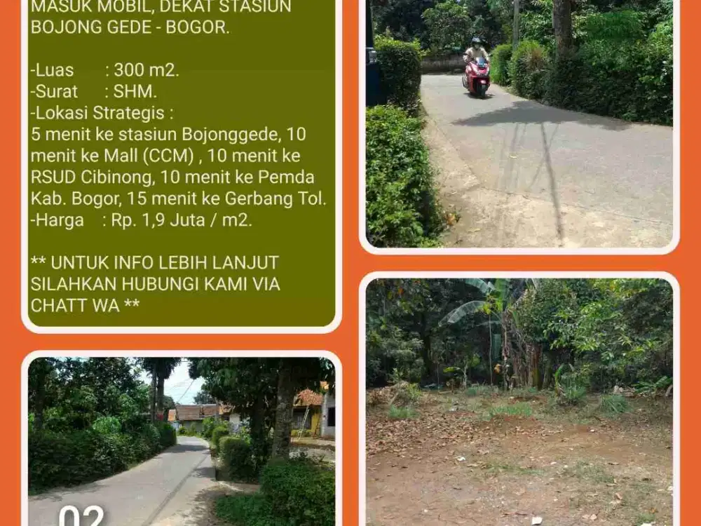 Tanah Murah Siap Bangun 300m2 SHM Strategis dekat stasiun Bojonggede - Bogor. 02