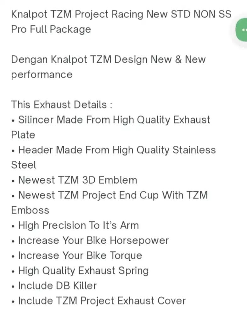 Knalpot TZM Std non ss pro