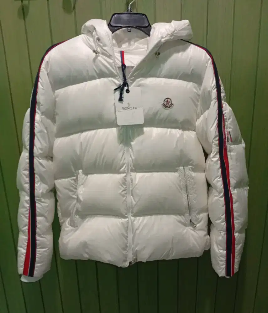MONCLER DINCER STRIPPED QUILTED NYLON HOODED DOWN JACKET WHITE