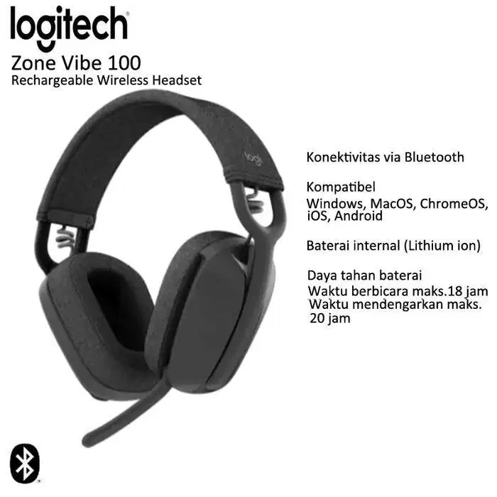 Wireless Over The Ear Headphones Logitech Zone Vibe 100 - Graphite