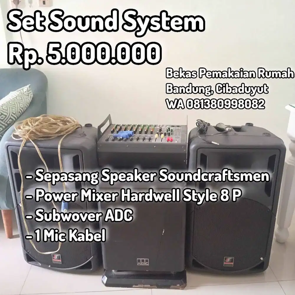 Dijual 1 set Sound System Siap pakai  Power Mixer + Speaker + Subwover