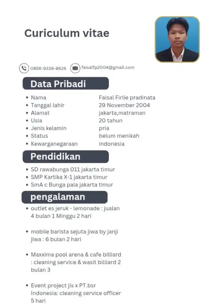 Butuh pekerjaan cleaning service/waiter/racker/ob/area Jabodetabek