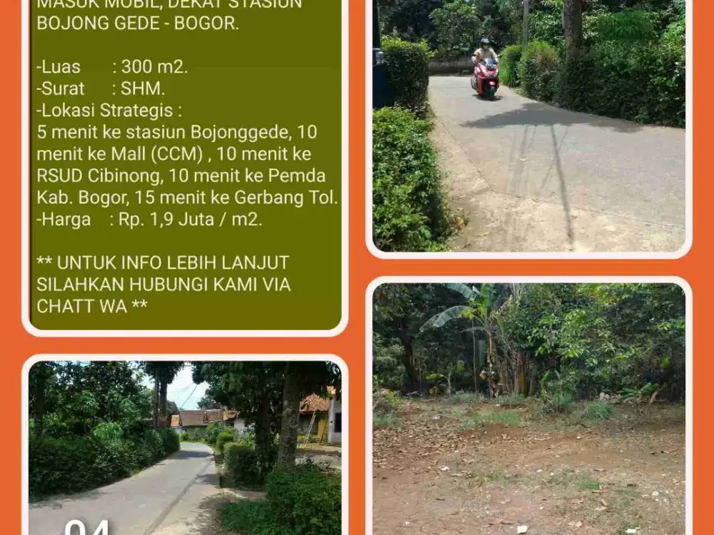 Tanah rata murah 300m2 SHM masuk mobil strategis dekat stasiun Bojonggede-Bogor. 04