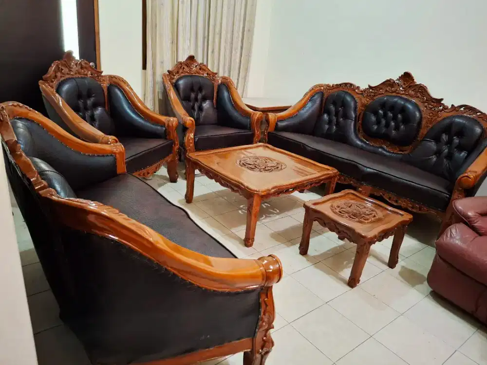 Kursi Tamu Jati Set Sofa Bangku Meja Ruang Kayu Ukir Antik Klasik 3211