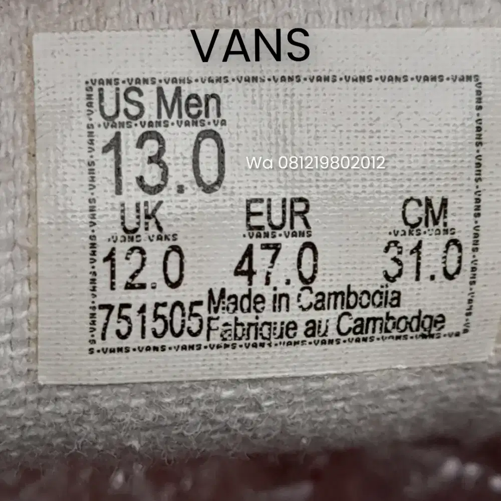 VANS PUTIH SIZE 47 LOW BEKAS