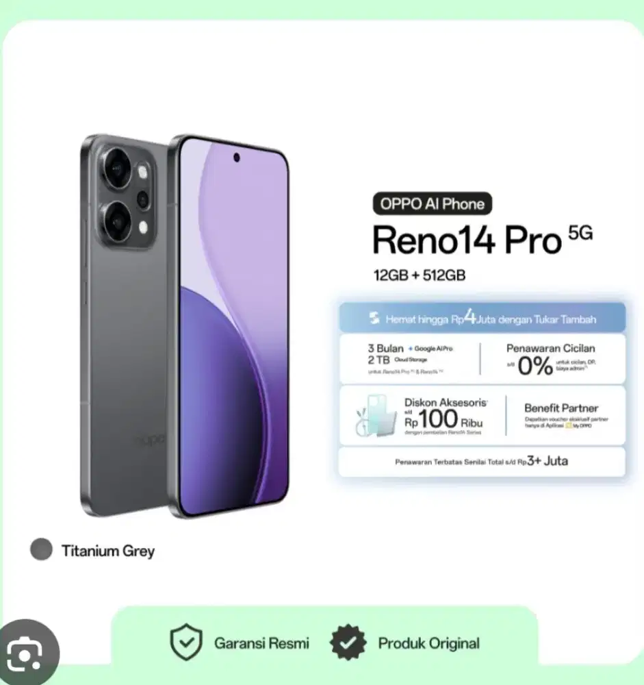 OPPO RENO 14 F 5G CICILAN BUNGA 0% FREE 1 KALI