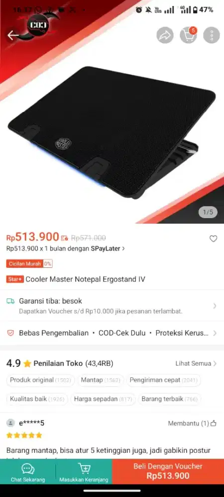Kipas laptop masih baru merk cooler master