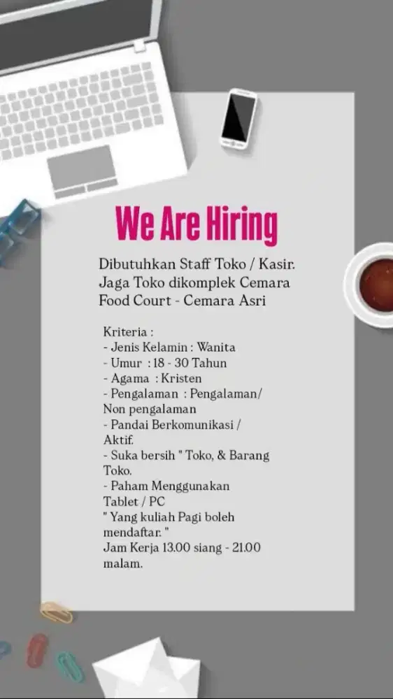 Lowongan kerja jaga Toko Vape di cemara asri