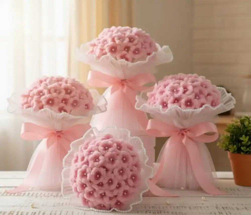 Buket Bunga Fluffy Pink 50 Tangkai – Handmade