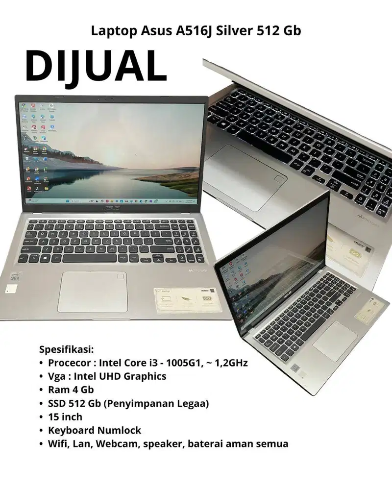 Laptop Asus A516J Silver 512 Gb