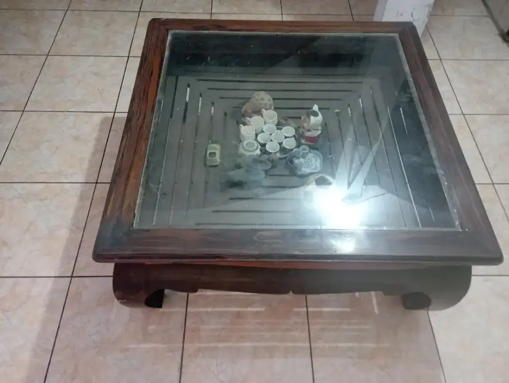 1 Set Meja Kursi Tamu Kayu Hitam Eboni