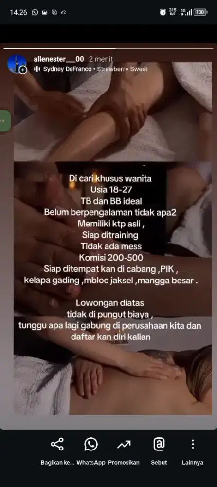 Di butuhkan Segera therapist SPA Non++