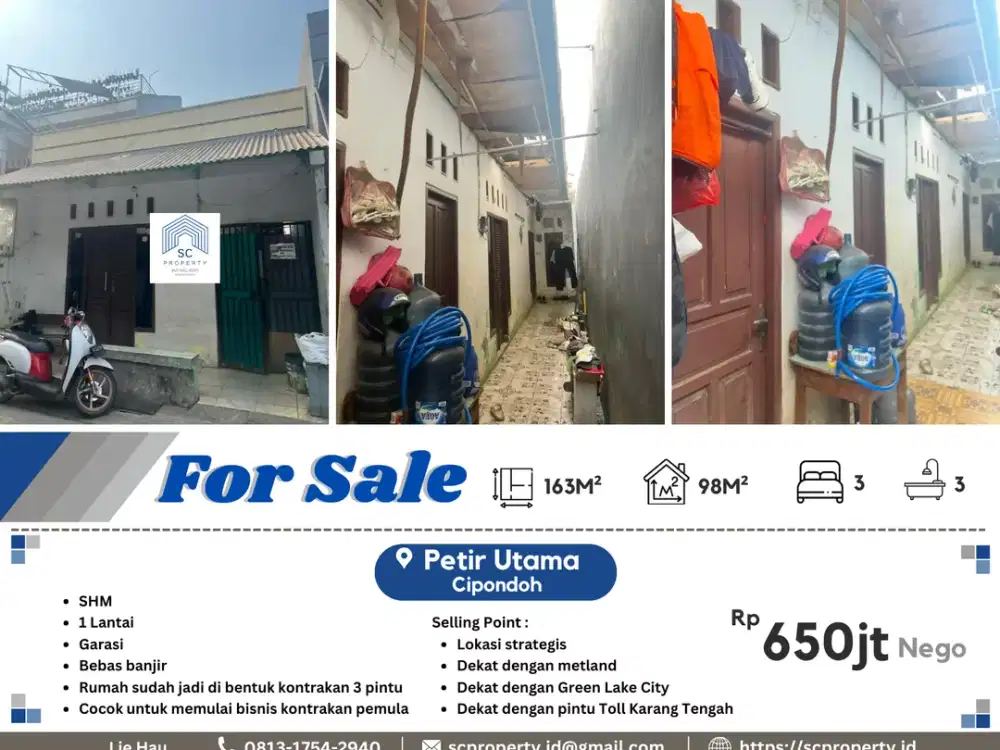 Dijual Rumah Kontrakan 3 Pintu Lokasi Strategis!!! di Petir Utama, Cipondoh Tangerang 650jt