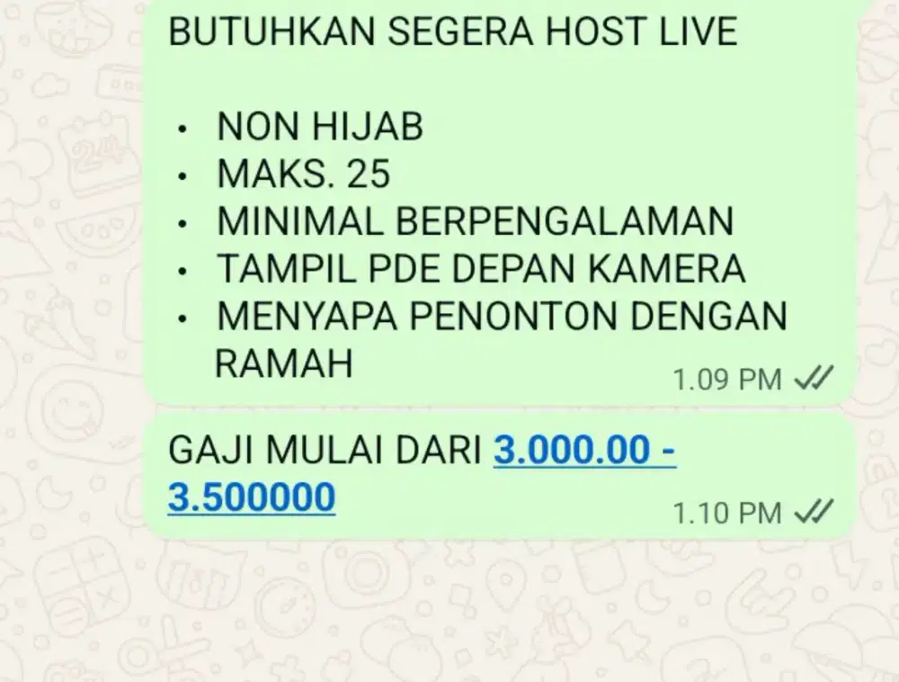 DIBUTUHKAN SEGERA HOST LIVE