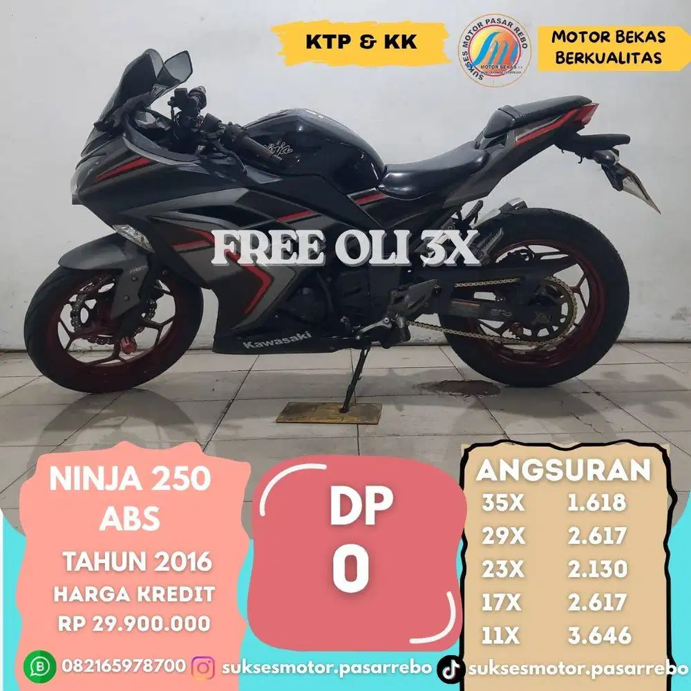 KAWASAKI NINJA 250 ABS THN 2016 BERGARANSI, GRATIS KIRIM SEJABODETABEK