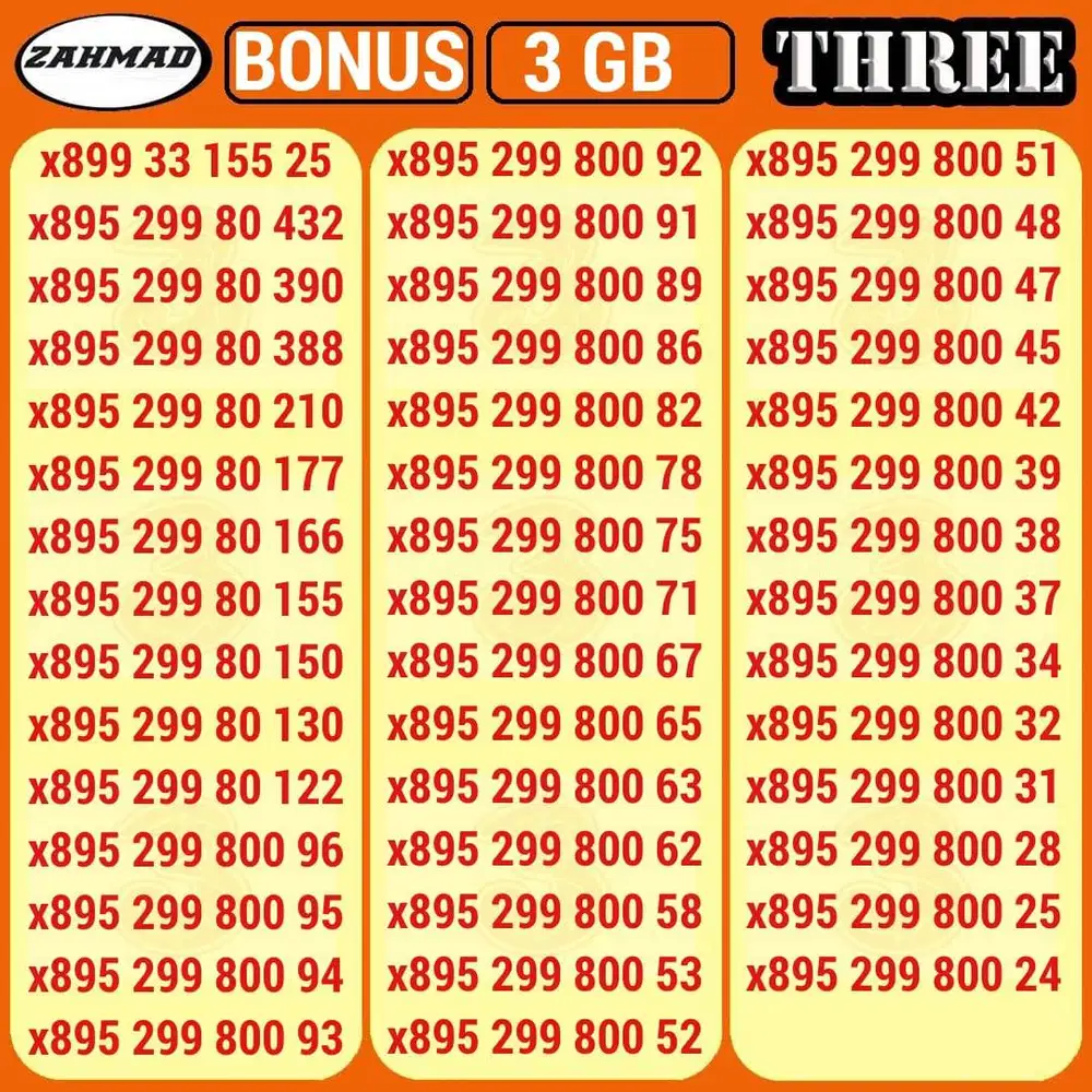 THREE-C) NOCAN Three Triple kartu perdana nomor cantik tri 888 999