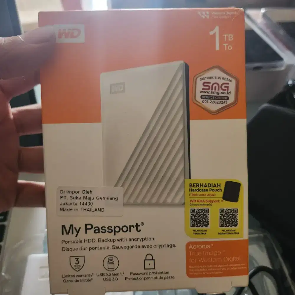 WD My Passport 1TB HDD Hard Disk External Putih Baru Segel Terbuka