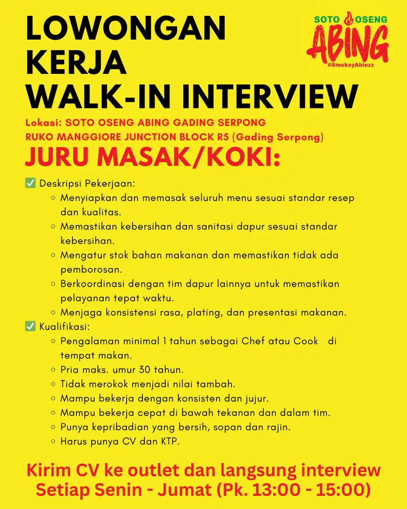 LOWONGAN KERJA KOKI