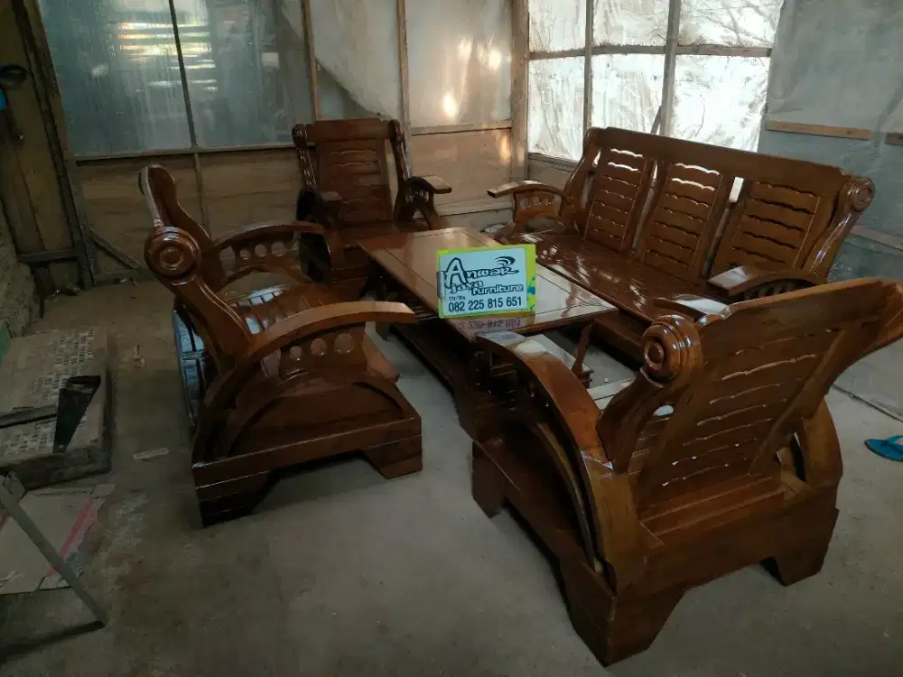 Kursi tamu minimalis becak full kayu jati