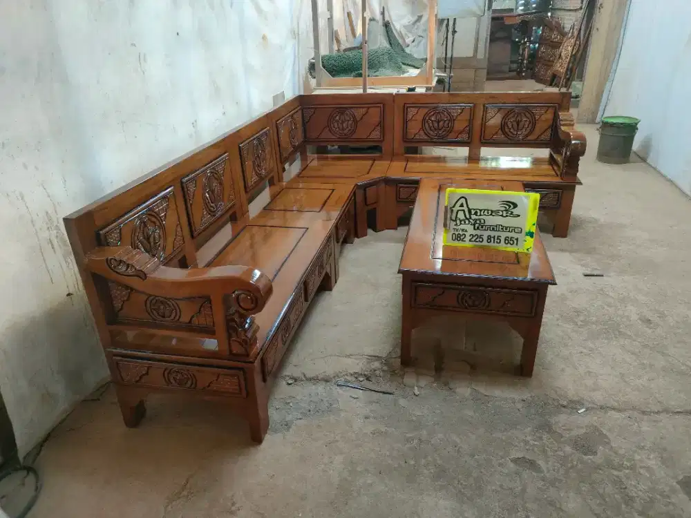 Kursi tamu sudut minimalis full kayu jati