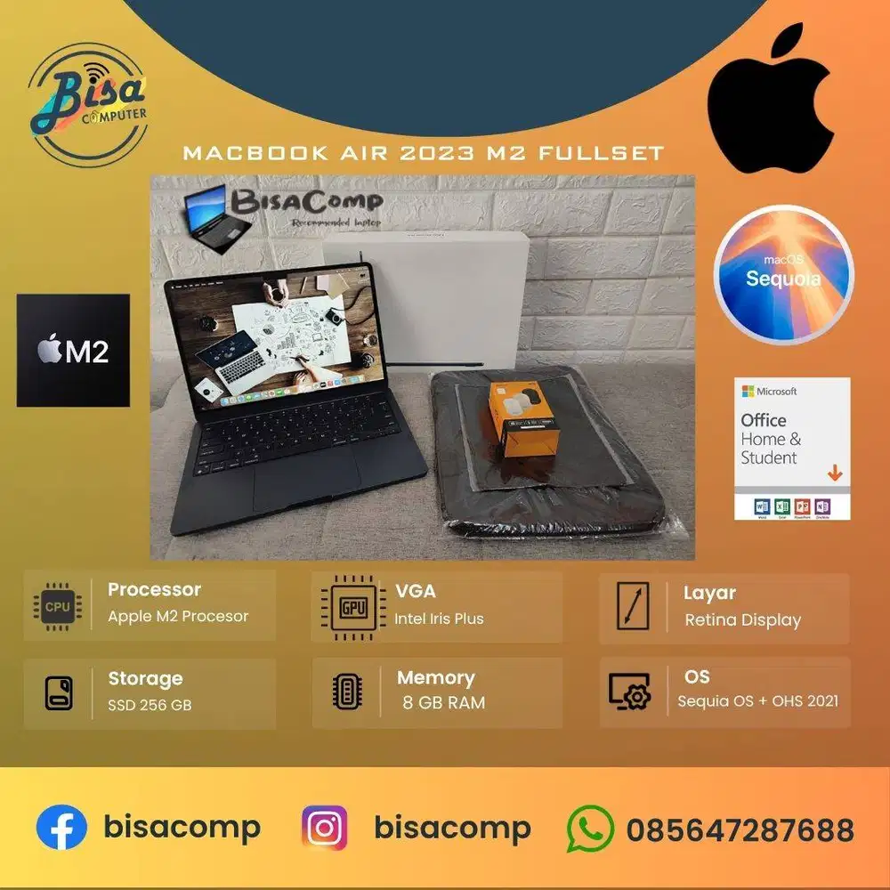 MacBook Air 2023 Apple M2 SSD 256gb Ram 8gb 13inchRetina Fullset