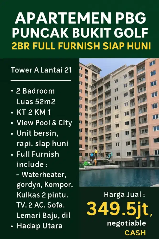 Apartemen puncak bukit golf dijual