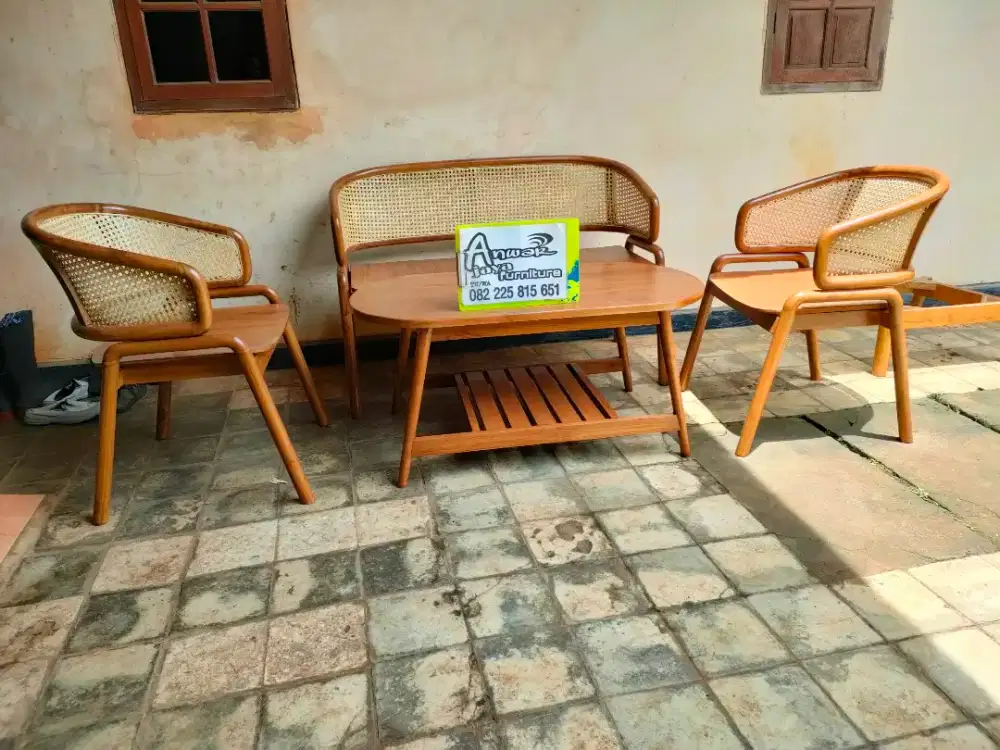 Kursi tamu rotan full kayu jati