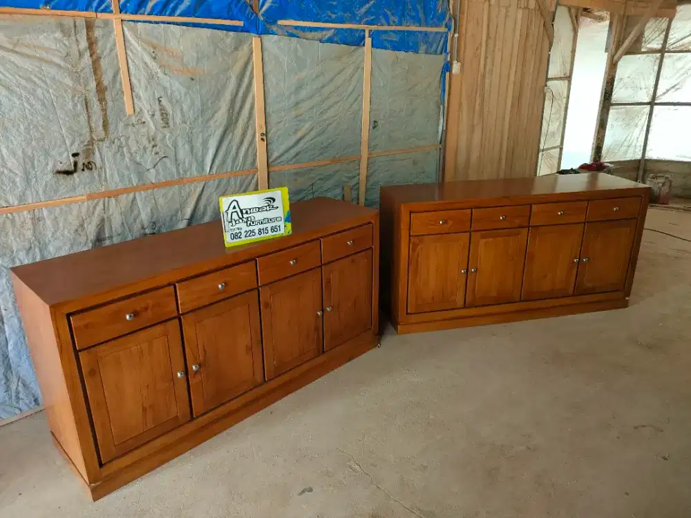 Bufet minimalis tv ready stock full kayu jati
