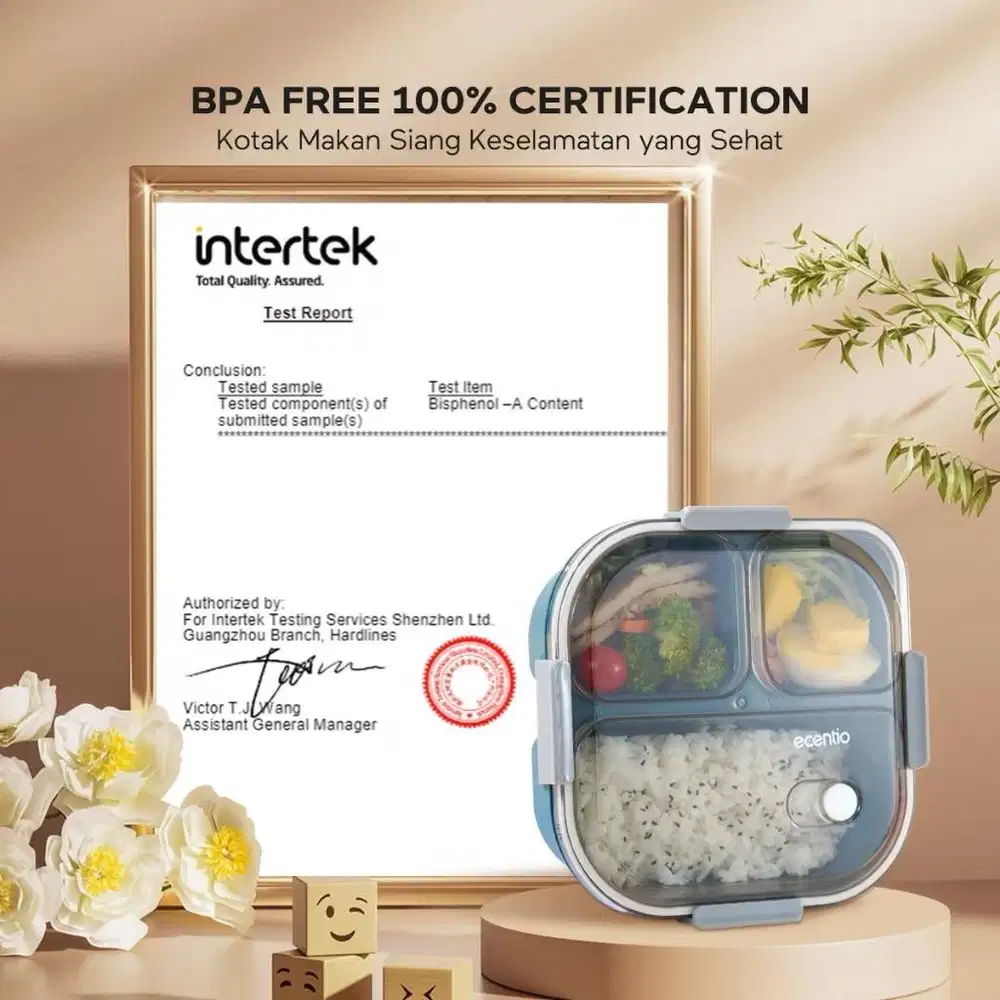 ecentio  kotak bekal anti tumpah tumpah 3 grid 1100ml