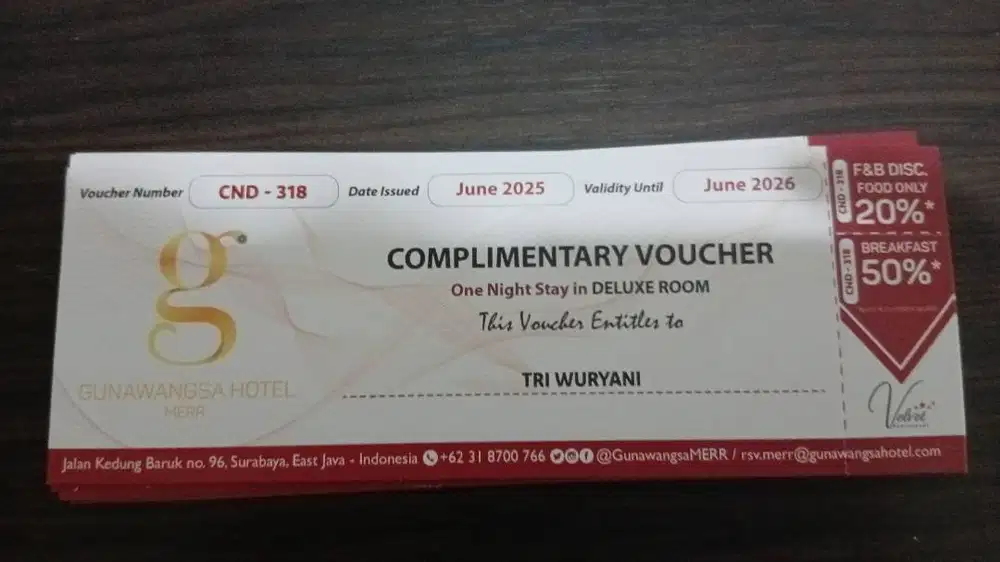Di jual Sale ...‼️voucher hotel Gunawangsa Merr Surabaya