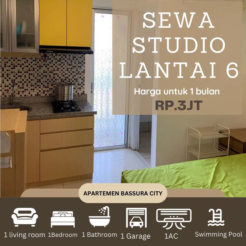 Studio sewa murah full furnish lt 6 dekat mall apartemen bassura city