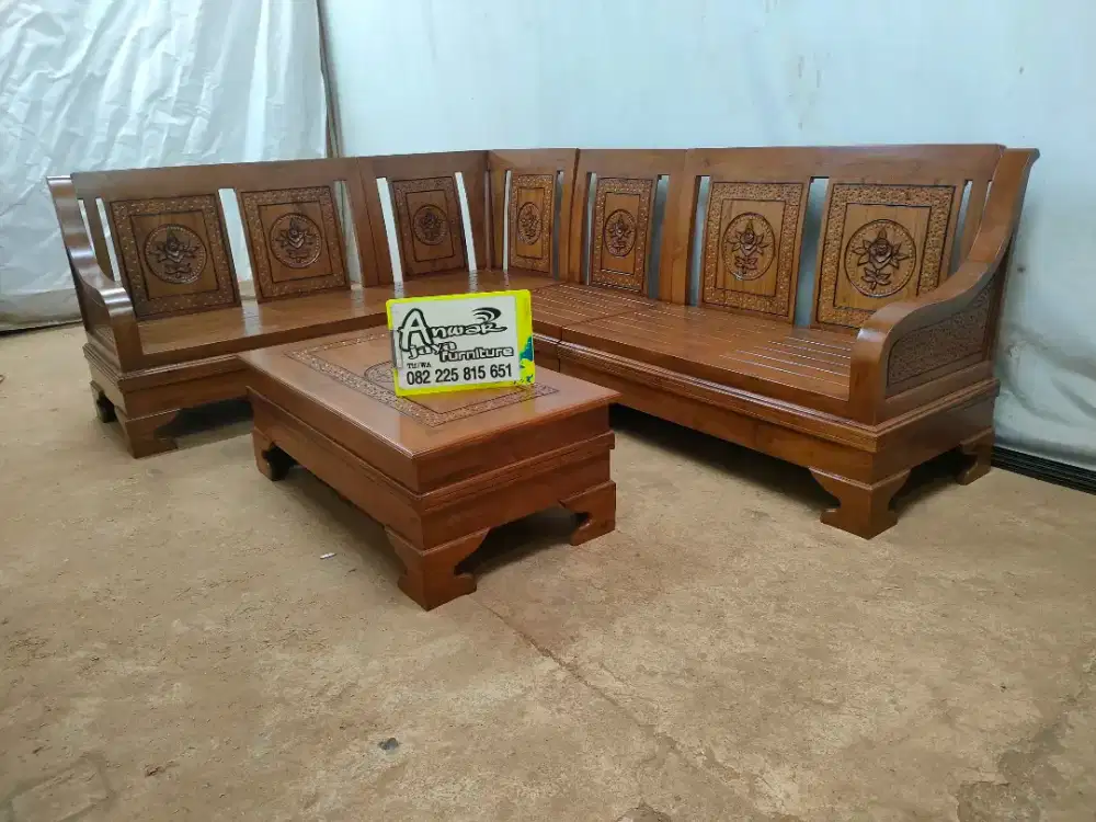 Kursi tamu sudut minimalis semut full kayu jati