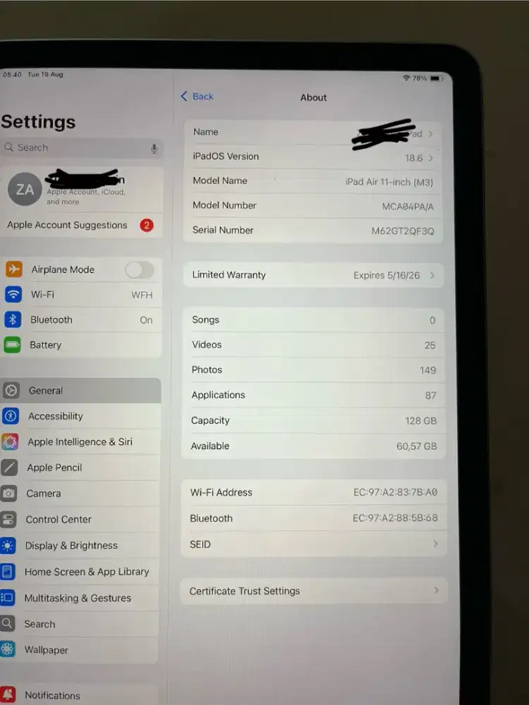 Ipad air M3 128 Gb
Ex Ibox cc 31 bh 100 % garansi mei 2026