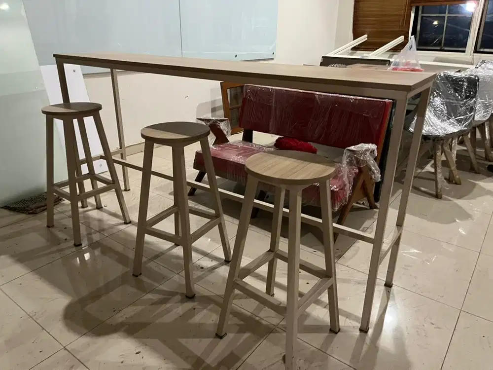 Meja cafe , meja kafe set panjang, meja bar