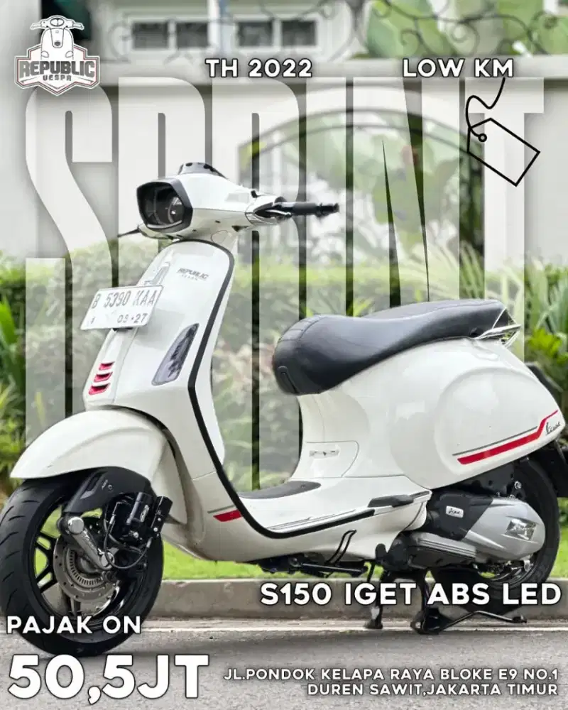 DIJUAL VESPA SPRINT S 150 IGET ABS LED THN 2022 PERFECT CONDITION
