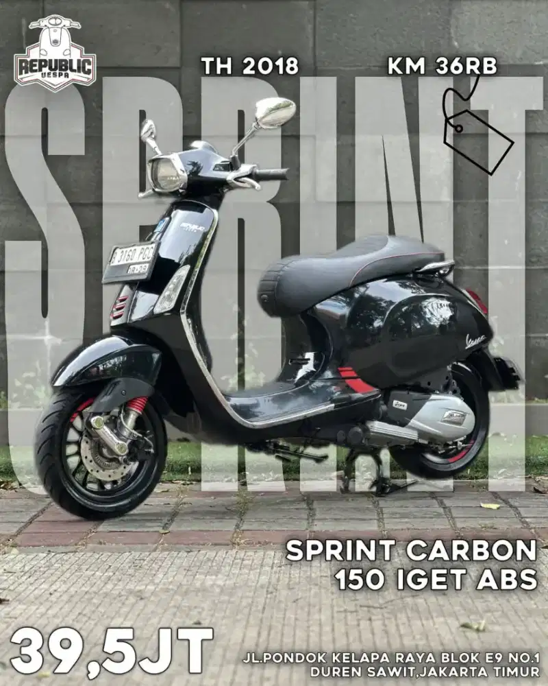 DIJUAL VESPA SPRINT CARBON 150 IGET ABS THN 2018 PERFECT CONDITION