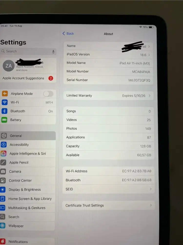 Ipad air M3 128 Gb
Ex Ibox garansi mei 2026 like new