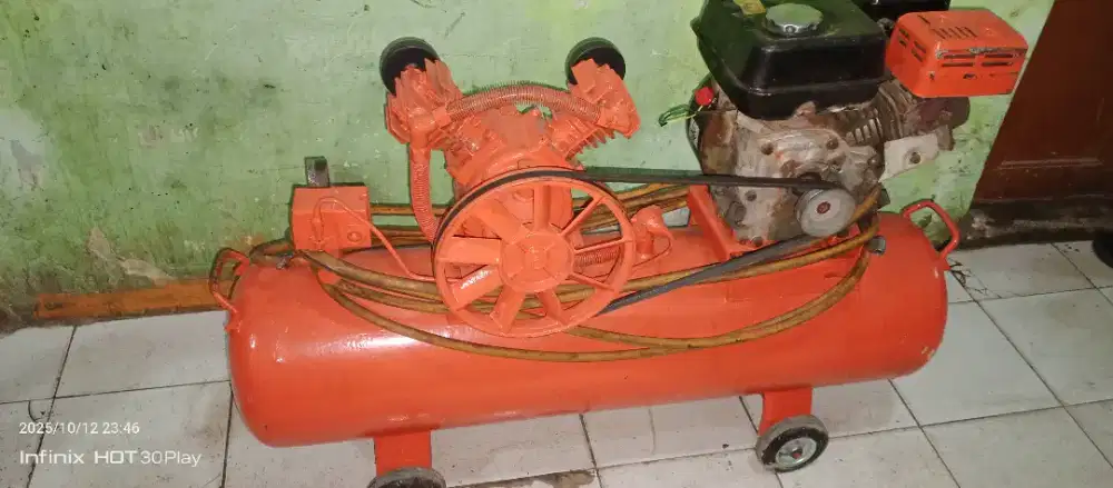 Jual kompresor angin ukuran 1 hp 2 piston Tengki 100liter mesin bensin