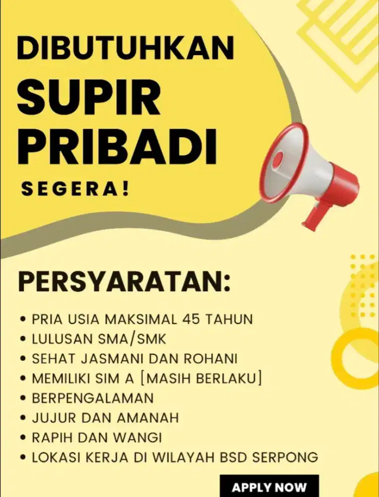 Dibutuhkan segera Driver Pribadi