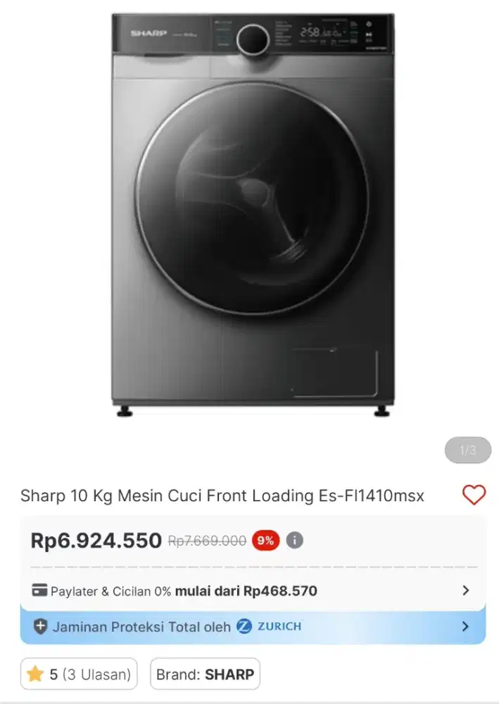 Mesin cuci sharp front load 10kg