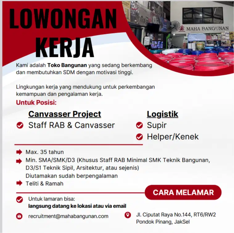 Lowongan Pekerjaan Matrial ( Toko Bangunan )