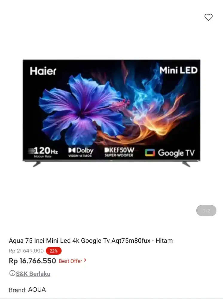aqua 75inc MINI LED promo bisa cicilan syarat ktp tanpa dp