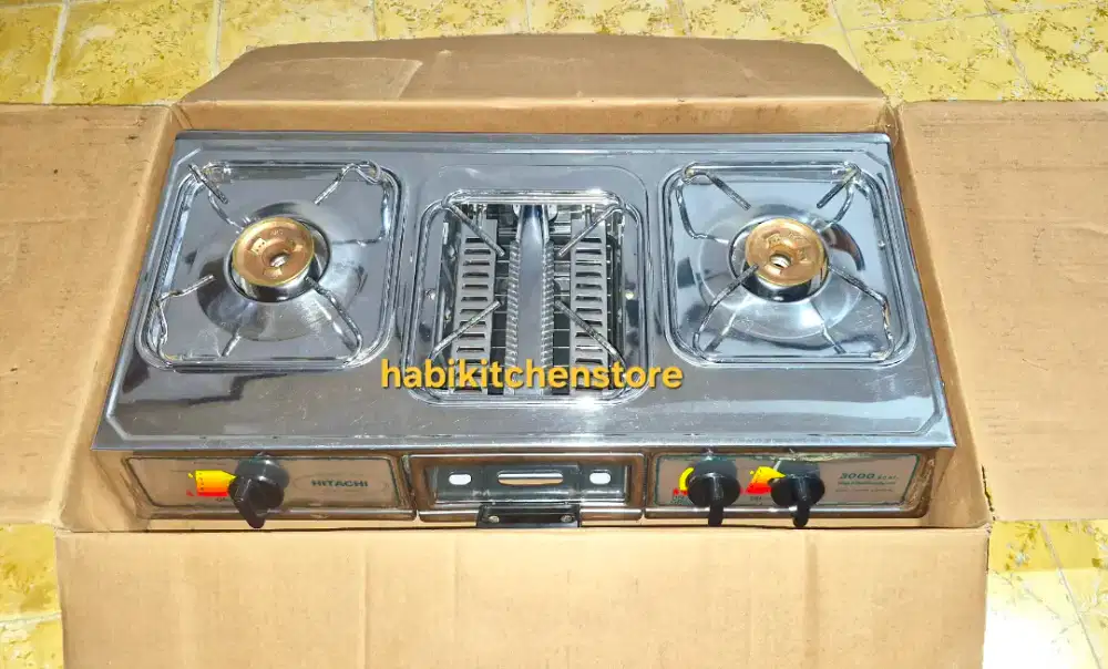 Kompor Gas HITACHI 3 Tungku + Pemanggang