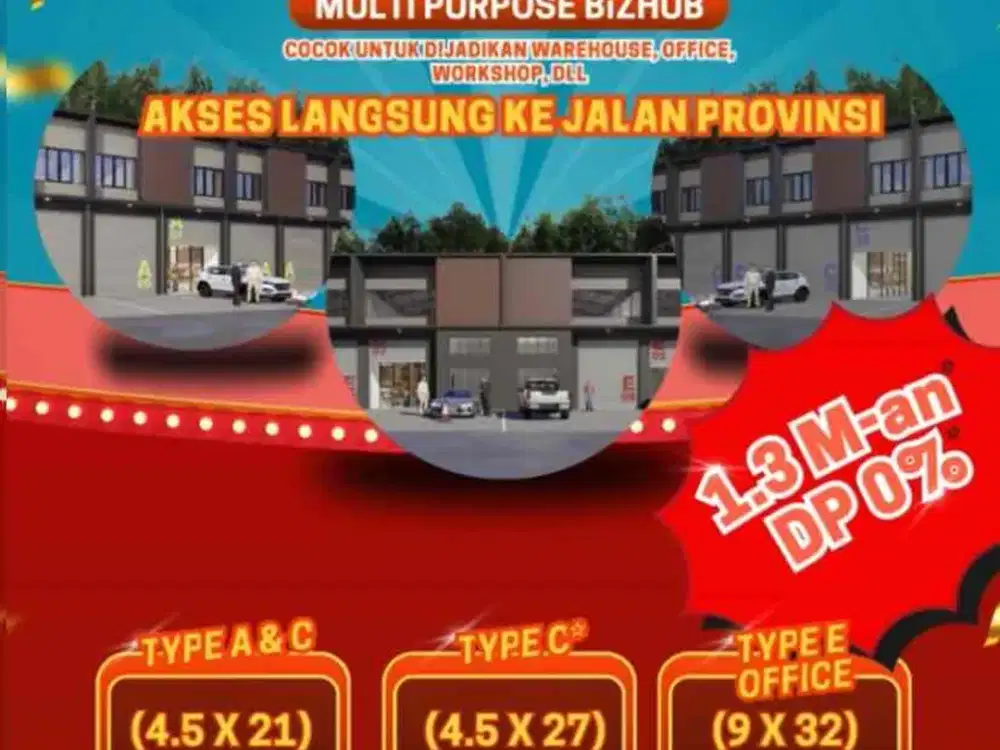 dijual ruko/gudang dengan 3 luas type yang berbeda di jalur cikarang barat akses jalan provinsi pantura