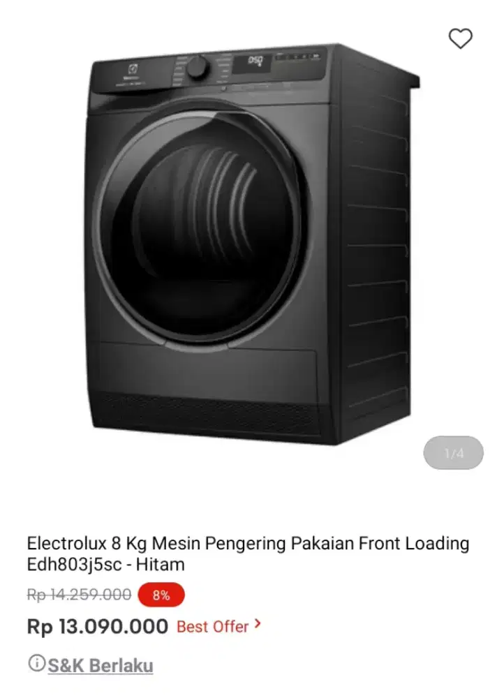 Electrolux 8 Kg Mesin pengering pakaian front loading Edh803j5sc-Hitam