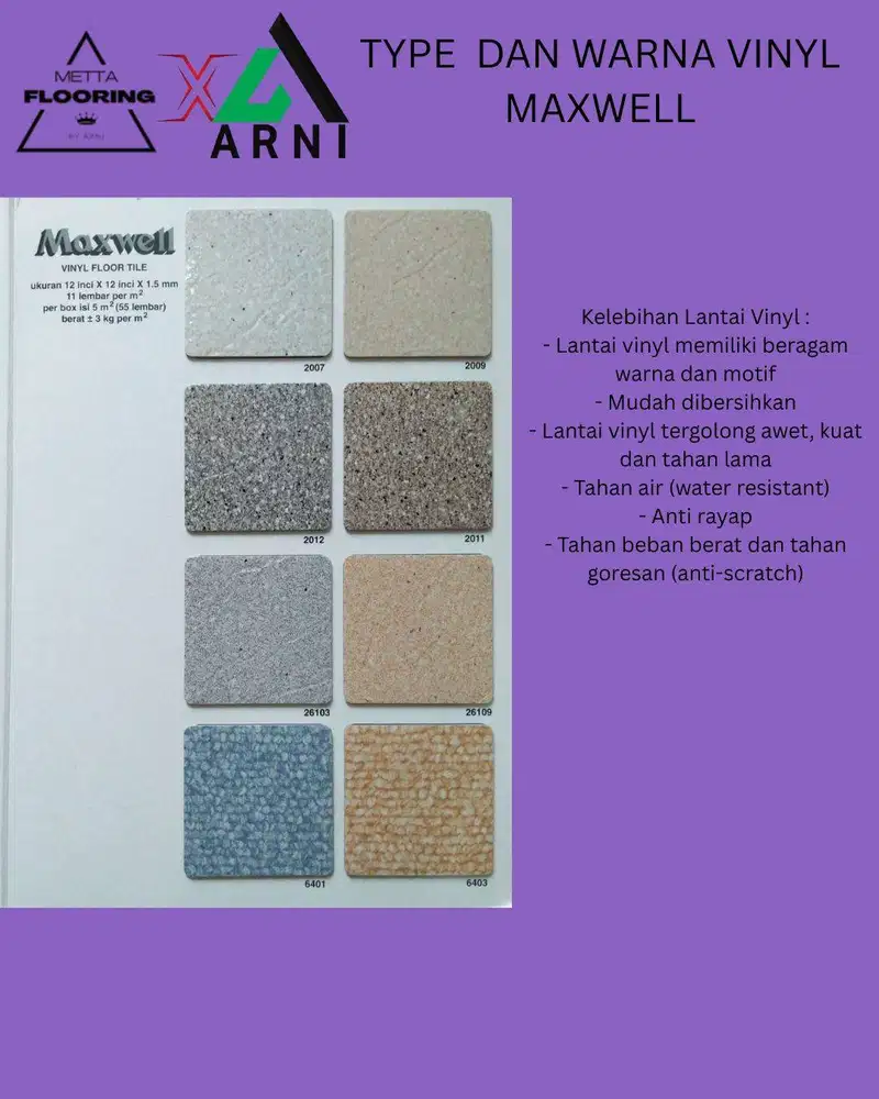 Lantai Vinyl Maxwell Motif Terazzo/Granit/Marmer/Warna Solid Ukuran 30