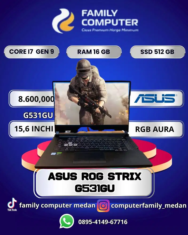 ASUS ROG STRIX G531GU|CORE I7 GEN 9|RAM 16GB|SSD 512GB|15,6 INCH