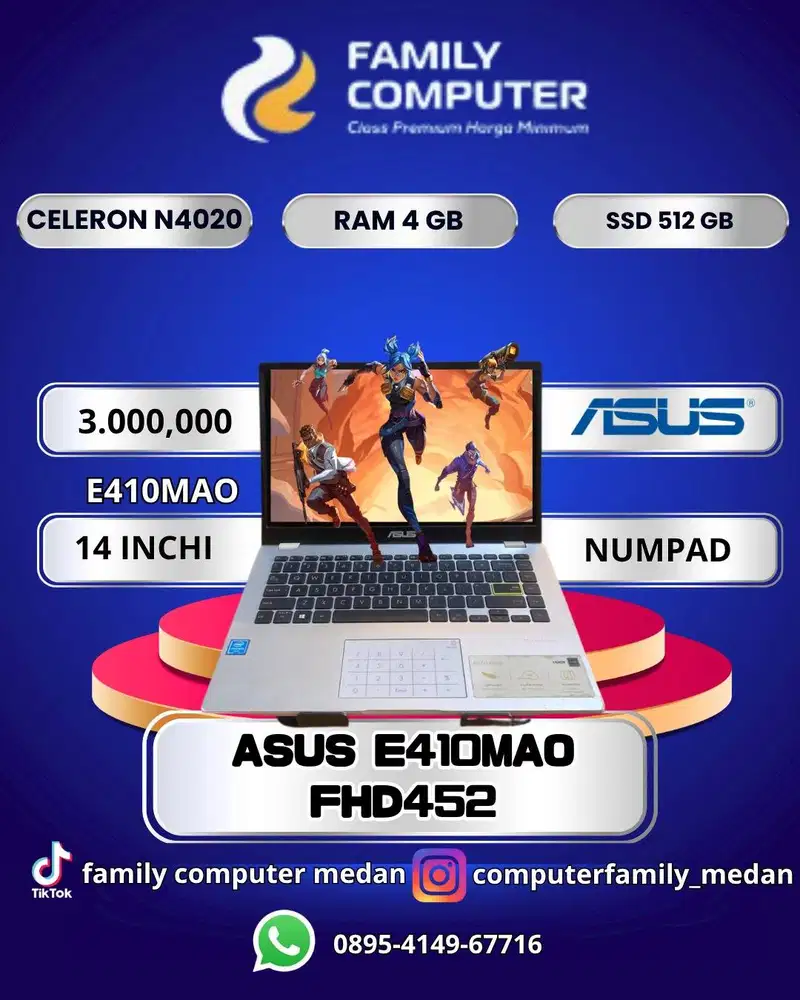 ASUS E410MAO FHD452|CELERON N4020|RAM 4GB|SSD 512GB|14 INCH