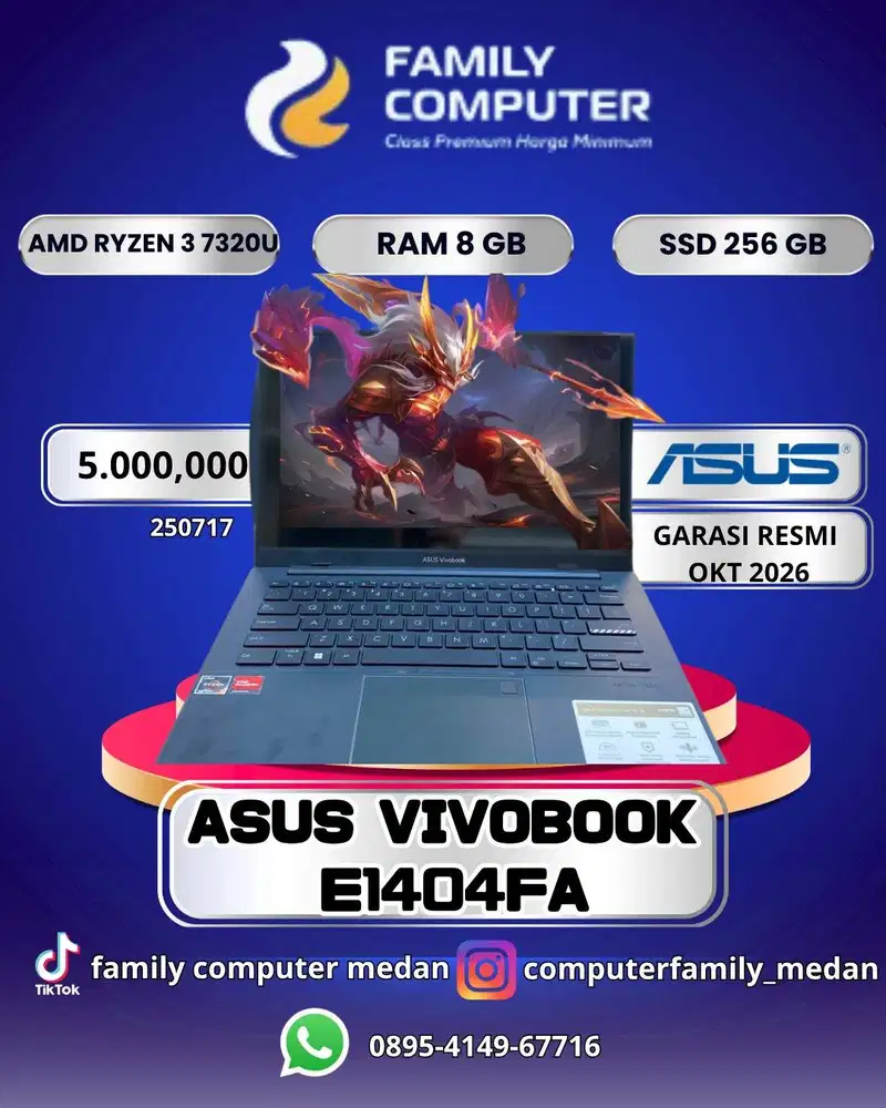 ASUS VIVOBOOK E1404FA|AMD RYZEN 3 7320U|RAM 8GB|SSD 256GB