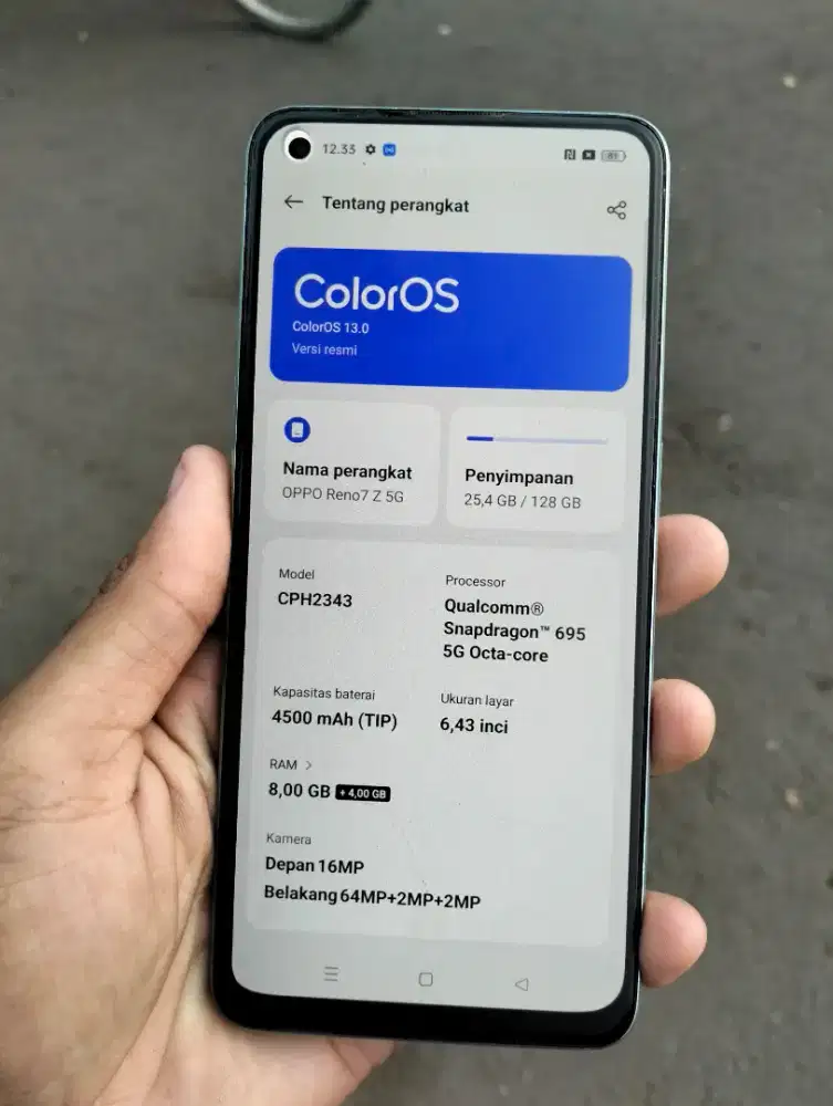 Oppo Reno 7Z 5G ram 8/128gb jaringan 5G